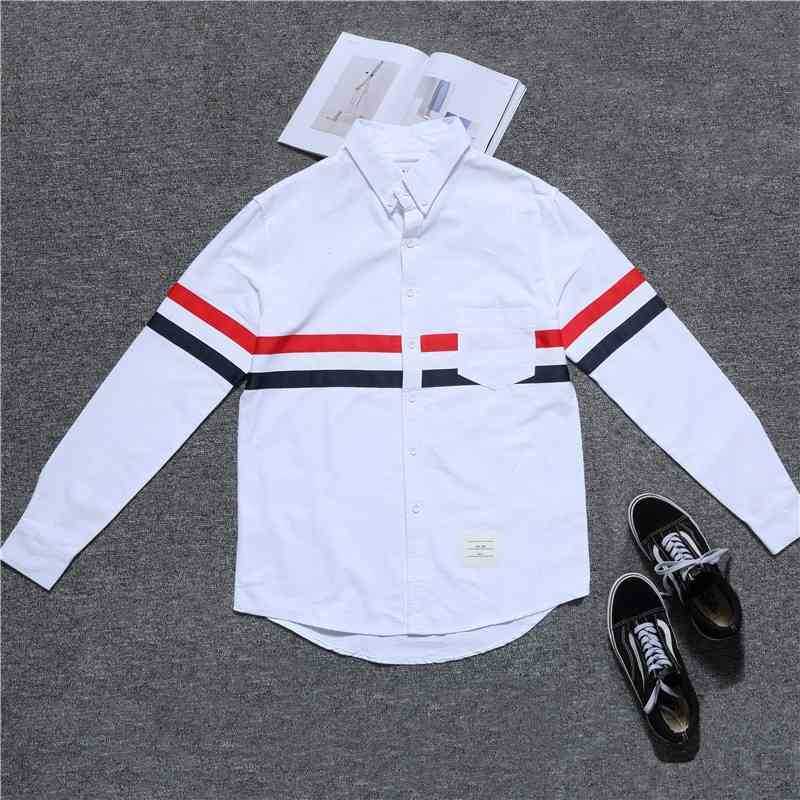 

TB red blue ribbon Oxford spinning shirt men' and women' lovers white top