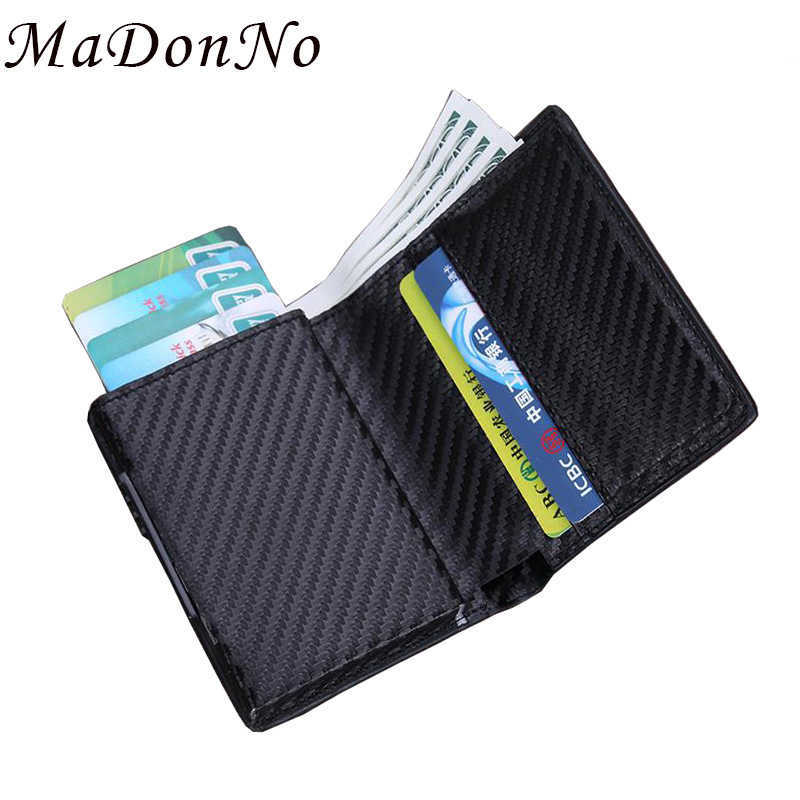 

Rfid Men Card Pop up Wallets Leather Metal Slim Thin Wallet Money Purse Male Short Clutch Magic Smart Wallet Small Walet Black X0728, Red;black