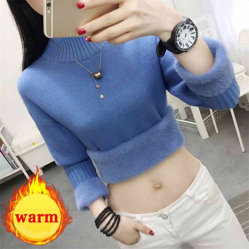 

Thick Turtleneck Women's Sweaters Winter Autumn Fleece Solid Knitted Sweater Pullover Female Fashion Warm Lady Pullovers 210524, Green