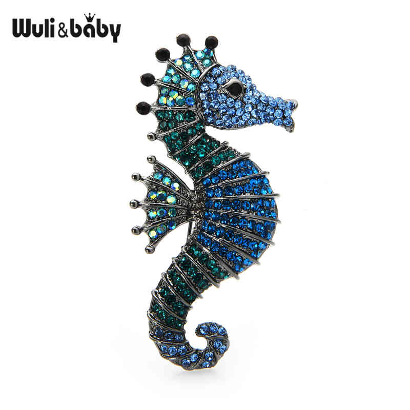 

Animal Wuli&baby Sea Sparkling 3-color Rhinestone Seahorse Brooches Office Casual Brooch Pins Gifts