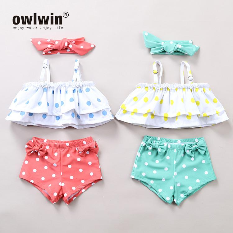 

Children's Swimsuit Female Cute Baby Child Split Wave Point Ruffled Boxer Shorts Seaside Swimming Swimwear One-Piece Suits