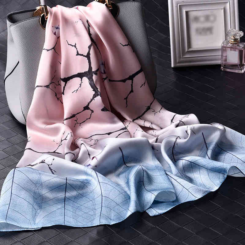 

100% Pure Long Scarf Women 2021 Luxury Brand Real Wraps for Ladies Print Shawls Foulard Femme Natural Silk Scarves