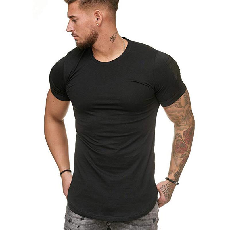 

Men's T-Shirts 2021 Spring And Summer Shoulder Arm Pocket Stitching Slim Sports Leisure Cotton Short Sleeves, Black