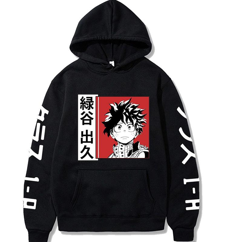 

Men's Hoodies & Sweatshirts Harajuku Anime My Hero Academia Pullover Sweatshirt Autumn Winter Warm Tops Boku No Graphic Hoody Unisex, Black