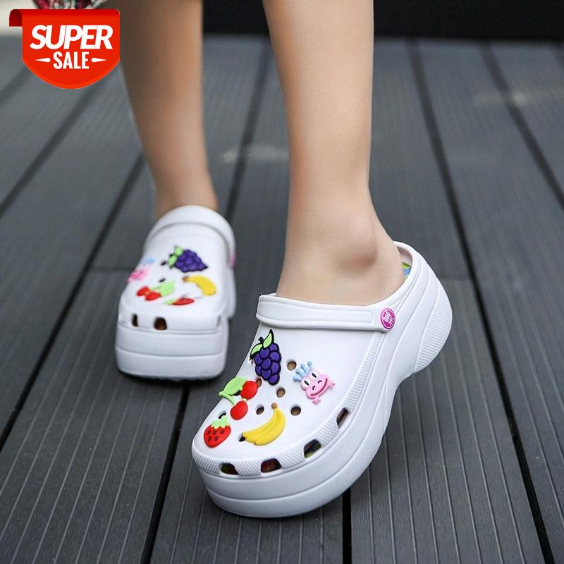 

summer women croc clogs platform garden sandals cartoon fruit slippers slip on for girl beach shoes fashion slides outdoor #rr3s, Black