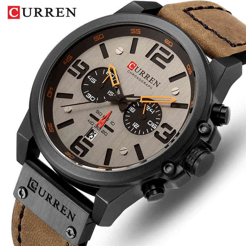 

CURREN Watch Top Brand Fashion Leather Quartz Men Watches Army Date Chronograph Sports Male Clock Relogio Masculino Montre Homme 210517, Black white