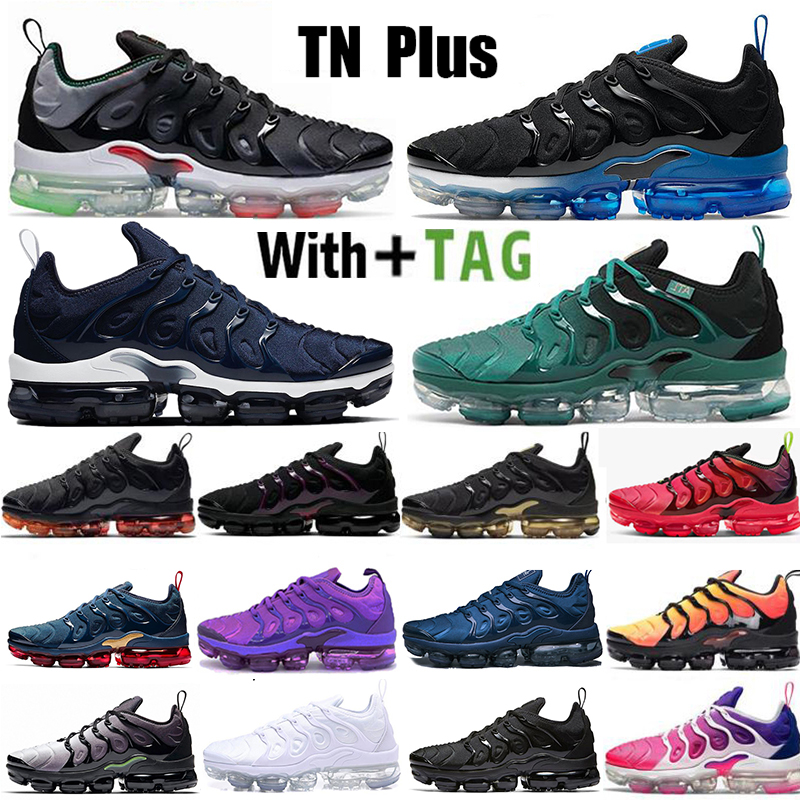

2021 tn plus mens women running shoes cushion og sneakers black royal coquettish purple midnight blue triple white Sunset volt trainers size 36-45