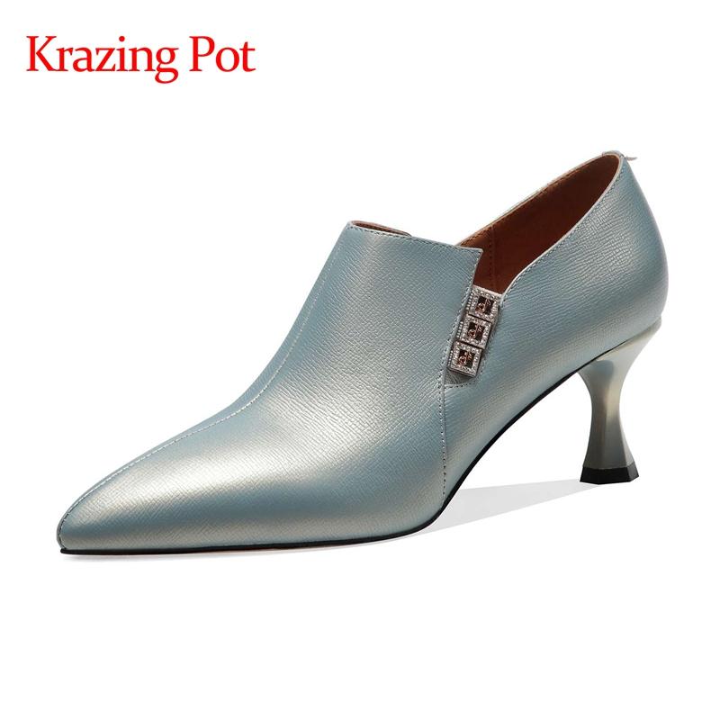 

Krazing Pot Big Size Cow Leather Pointed Toe High Heels European Style Young Lady Mature Deep Mouth Early Spring Women Pumps L52 Dress Shoes, Black