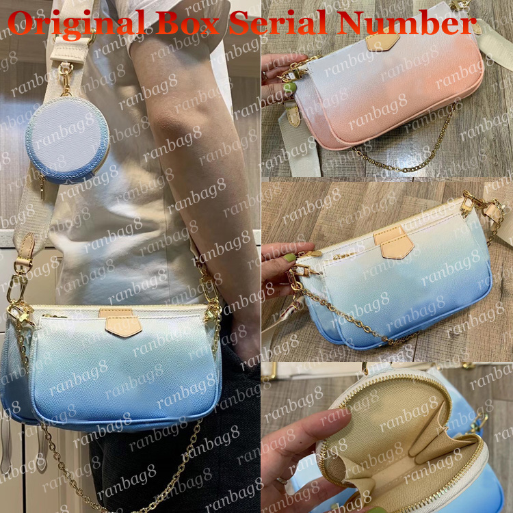 

2021 Design Multi Pochette Giant Chain Shoulder Bag 57633 3 pieces set accessories Women's Crossbody Bags Small Round Purse Wallets with BOX Mix Colors, Shopping gift bag