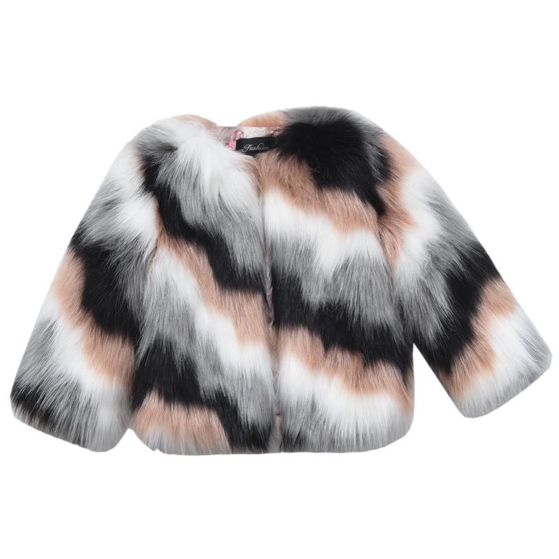 

Jackets 2022 Children Faux Fur Jacket Girls Clothes Jacquard Weave Fluffy Coat For Warm Overcoat Streetwear TZ827, Blue;gray
