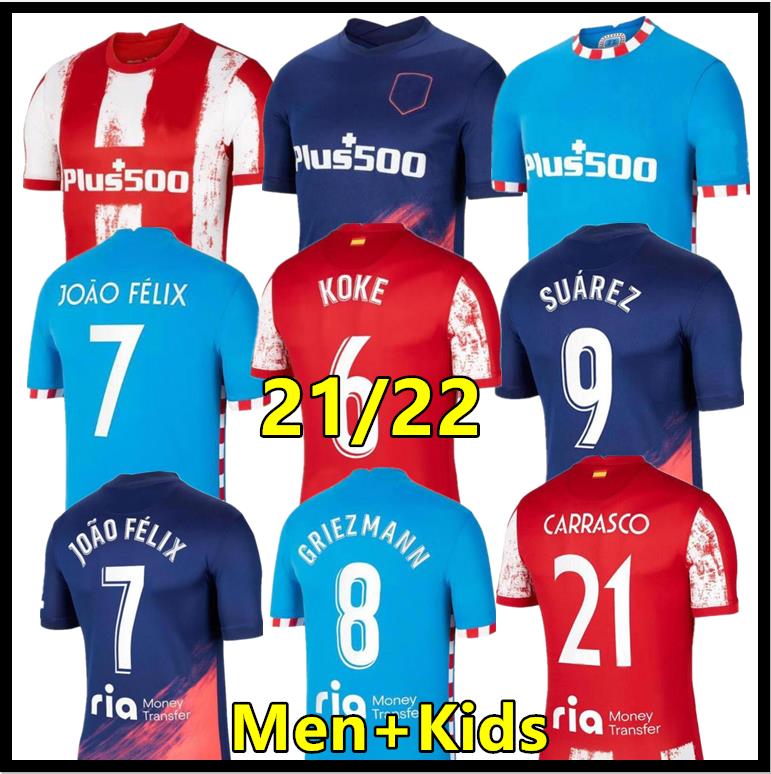 

21 22 Griezmann 8 Atletico Soccer Jerseys Madrid SUAREZ JOÃO FÃLIX 2021 2022 M. Llorente CORREA KOKE Camisetas de fÃºtbol LEMAR CARRASCO men, Black;yellow