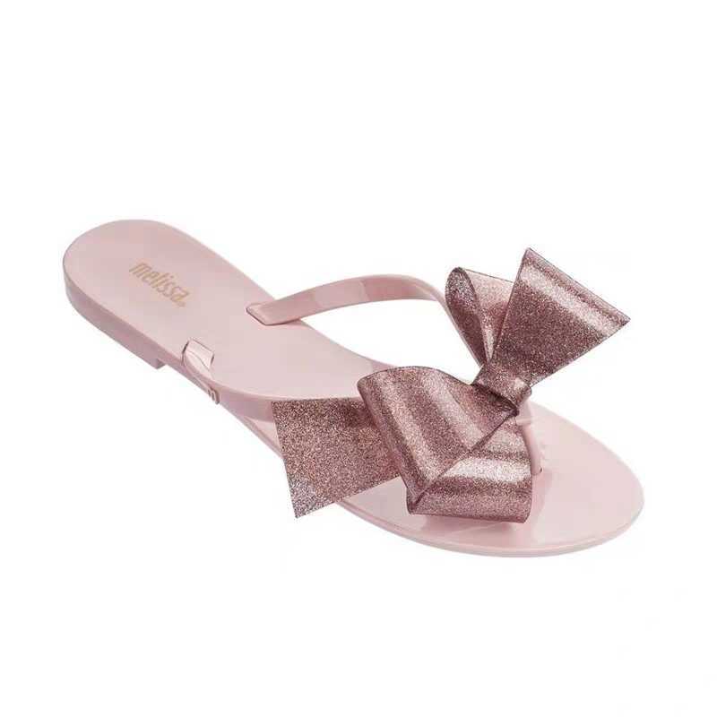 Sandals Melissa Harmonic Bow III Adulto Women Jelly Flat Slippers New Jelly Flip Flop Shoes 0602