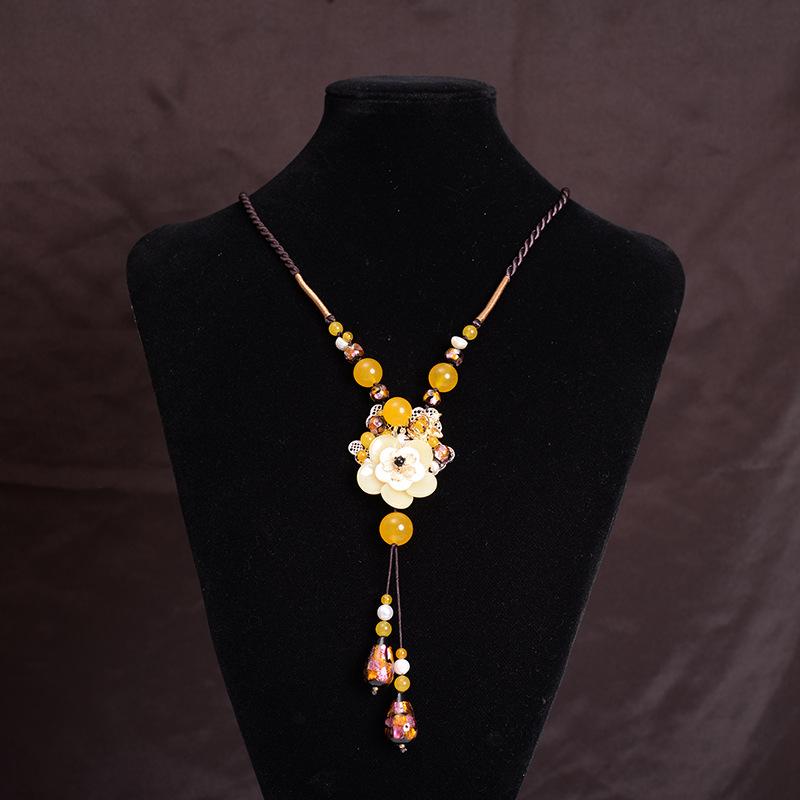 

Pendant Necklaces Ethnic Style Wild Fashion Sweater Chain Antique Colored Glaze Temperament High-end Accessories Necklace XL005-42, Silver