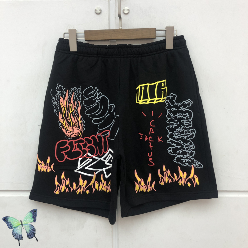 

2021 Travis Scott Cactus Jack Shorts 3D Foam Print Tour Graffiti Shorts Men Women High Quality Short Pants Terry Joggers, White;black