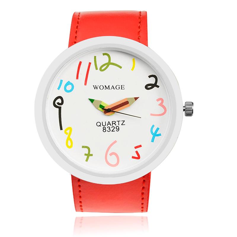 

Wristwatches Fashion Casual Cute Pencil Watch Women Multicolor Digital Dial Leather Band Quartz Lady Gril Hour Relogio Masculino, White