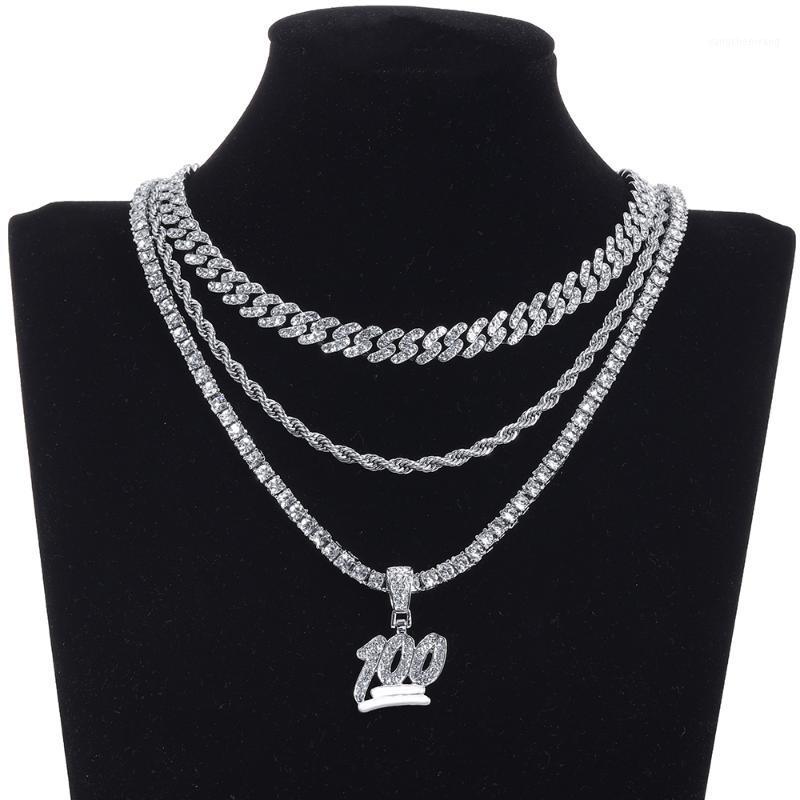 

Chains Women Men Cuban Chain Necklace Iced Out Bling Rhinestone For Gold Color Tennis Hip Hop Jewelry Gift