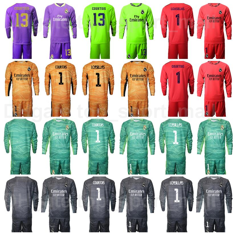 

Men Goalkeeper GK Real Madrid Iker Casillas Long Sleeve Jersey Set Goalie Soccer Thibaut Courtois Keylor Navas Paco Buyo Football Shirt Kits Custom Name Number, Purple