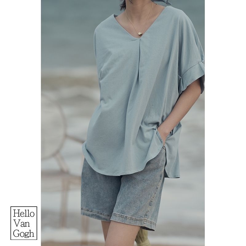 

VANOVICH V-neck T Shirts Women Spring and Summer Fashion Cottton Ladies Ruffled Solid Color Wild Clothes 210615, Black