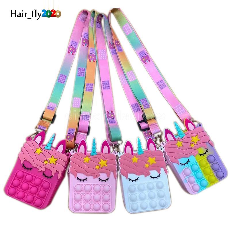 

Fidget Sensory Bubble Bretelle Shoulder Bag Cellphone Straps Finger Push Phone Pouch Case Change Coin Purse Decompression Unicorn Toys Tiktok DHL Fast HT26