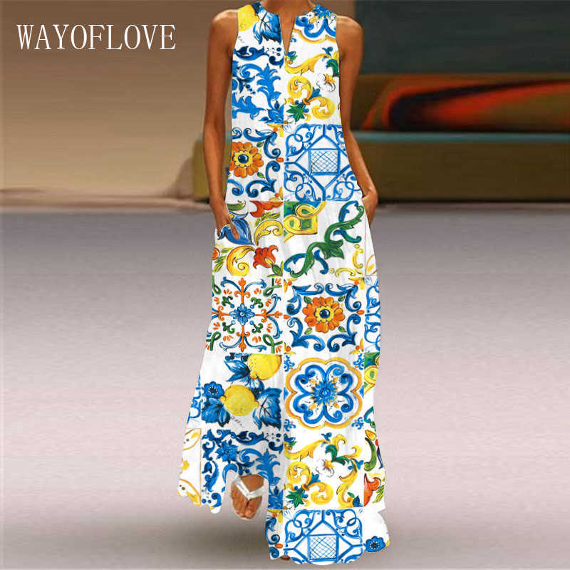 

WAYOFLOVE National Printed Summer Dress Beach Elegant Casual Plus Size Long Dresses Woman Sleeveless Girls Maxi Dress Women 210602, Vlcq-111