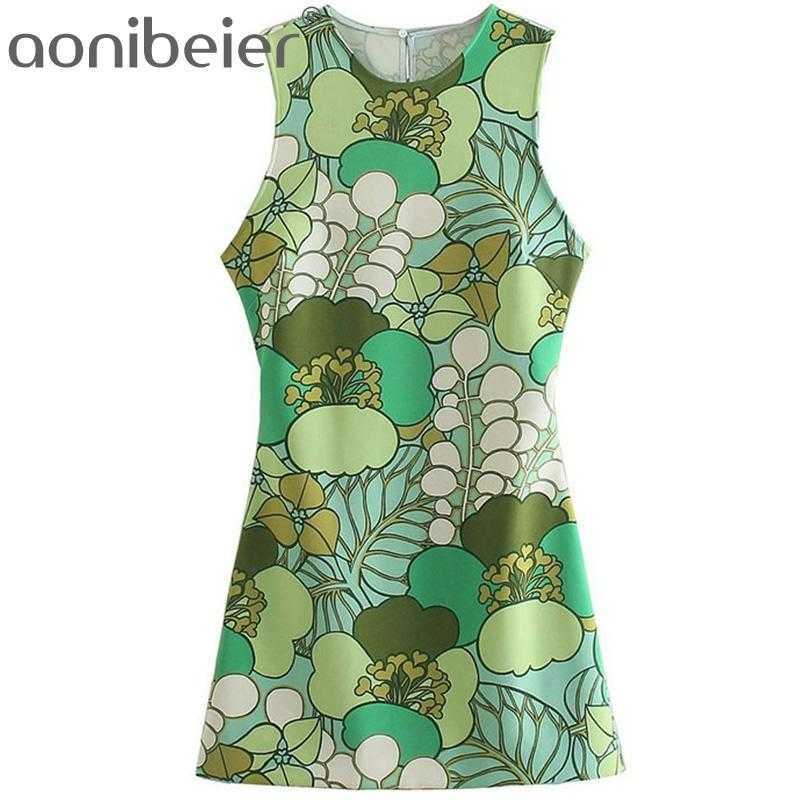 

Green Printed Summer Sleeveless Cut Out Back High Waist Women Mini Pencil Dress Female Casual Package Hip Tank 210604, Gr
