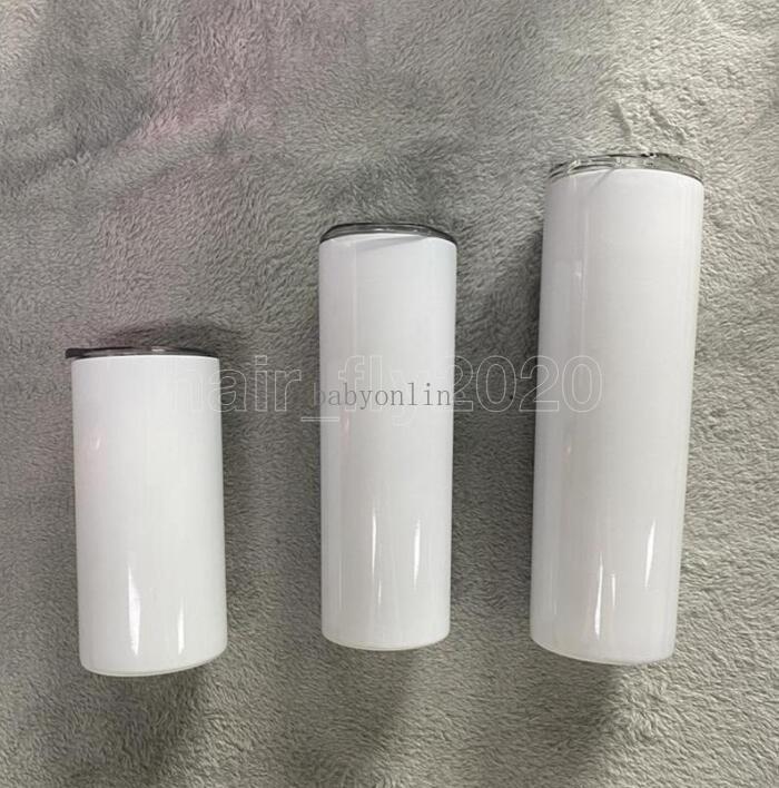 

sublimation Straight Tumblers Blanks 15-20-30 oz Stainless Steel Car Cups Tumblers Travel Mugs with Steel Straw Insulated Water Bottles