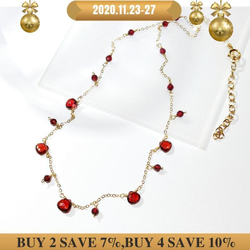 

Lii Ji Natural Red Garnet Drop Beads 14K Gold Filled Necklace Handmade Jewelry Christmas Gift Chains