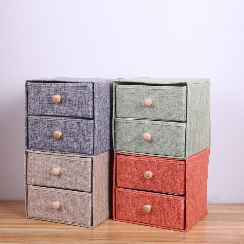 

Storage Drawers Home Linen Fabric Drawer Desktop Cosmetic Wooden Handle Double Foldable Box