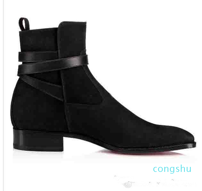 Luxury Fashion Plain Toe Suede Blended Fabrics Men's Boots Suede Leather Booties High Quality Red Bottom Kicko Ankle Boot Coffee,Black11