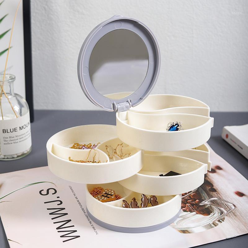 

Storage Bottles & Jars Jewelry Box Multilayer Rotating Plastic Stand Earrings Ring Cosmetics Beauty Container Organizer With Mirror