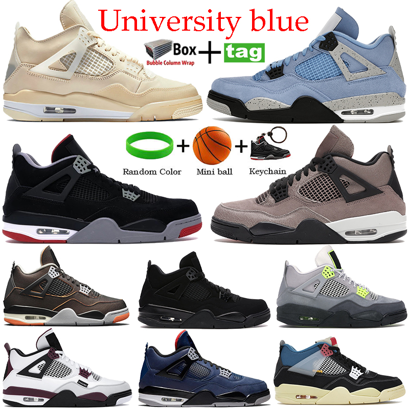 

2021 University Blue White x Sail bred 4s basketball shoes Black Cat Starfish Paris fire red Neon men women sneakers trainers With Box