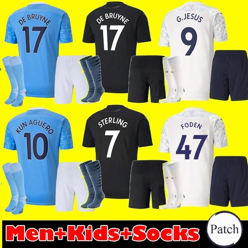 

men kids kit 2021 Manchester soccer jersey 20 21 G. JESUS CITY STERLING FERRAN DE BRUYNE KUN AGUERO football shirts MAN uniform, Black;yellow