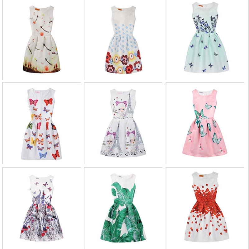 

2021 girls' Princess Dress summer breathable round neck sleeveless zipper print A-line skirt, 7520 red