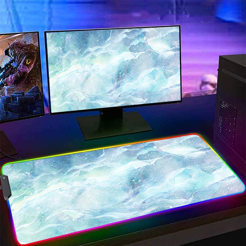 

Mouse Pads & Wrist Rests Marble Grain RGB Gaming Pad LED Light Keyboard Cover Desk-Mat Colorful Carpet PC Computer Gamer Mats