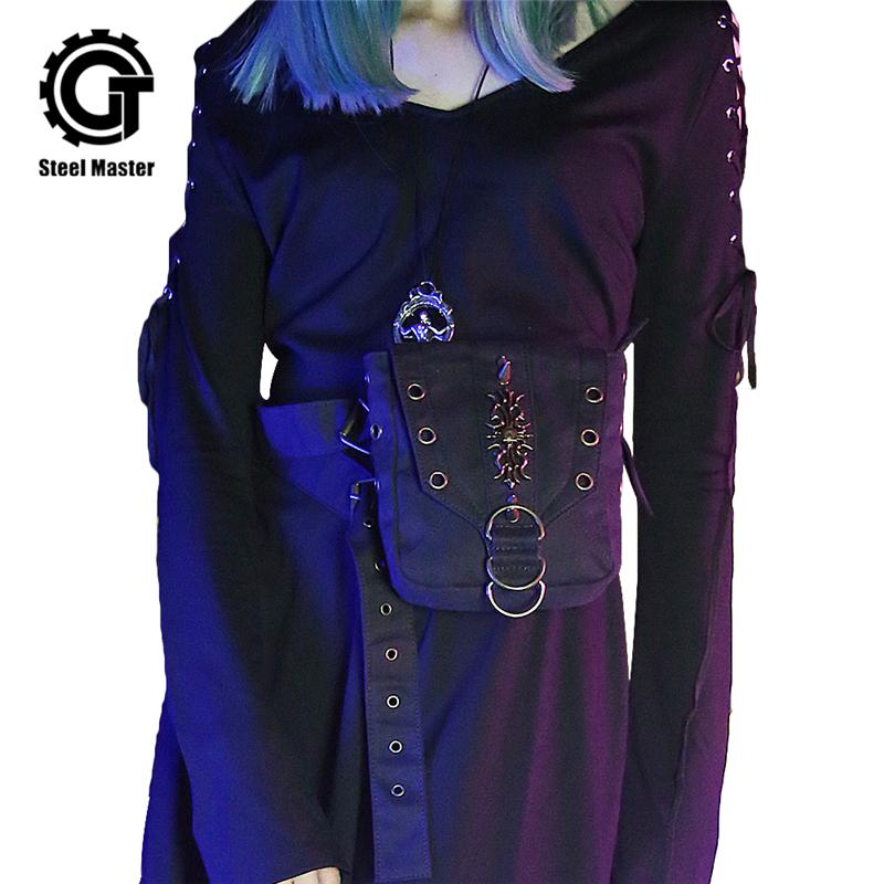 

Waist Bags Steampunk Canvas Bag Retro Rock Punk Rivets Mini Shoulder Vintage Men Women Motorcycle Leg Holster Phone, As pic