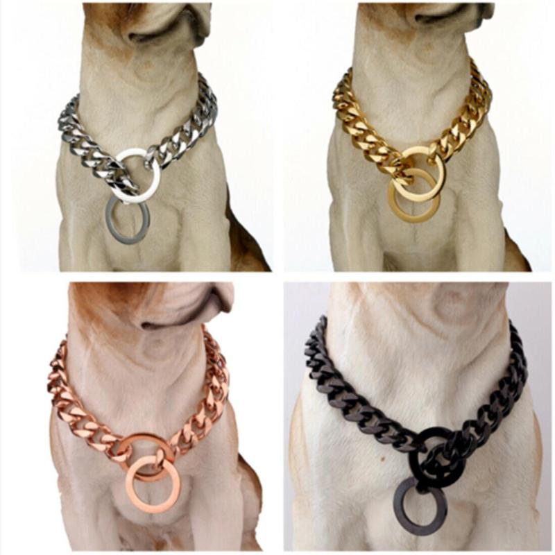 

Top Luxury Pet Dog Choker Personalizedl Stainless Steel 12/15/17/19MM Big Training Collar Cuban Link Necklace Chain Chains, Silver