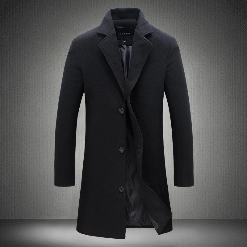 

Men's Trench Coats Autumn Winter Long Solid Color Single Breasted Wind Male Plus Size Casual Windbreaker Outwear Handsome Slim Jackets, Navy blue