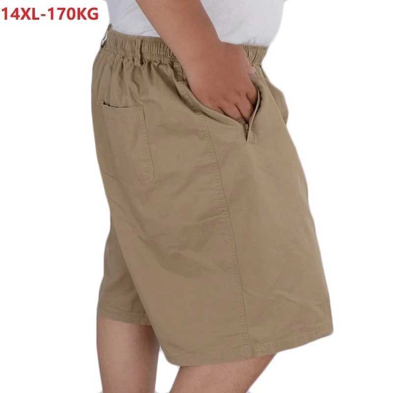 

summer cargo Shorts Men cotton loose casual khaki shorts plus size 10XL 14XL oversize elasticity simple shorts Elastic waist 60 X0601, Random color