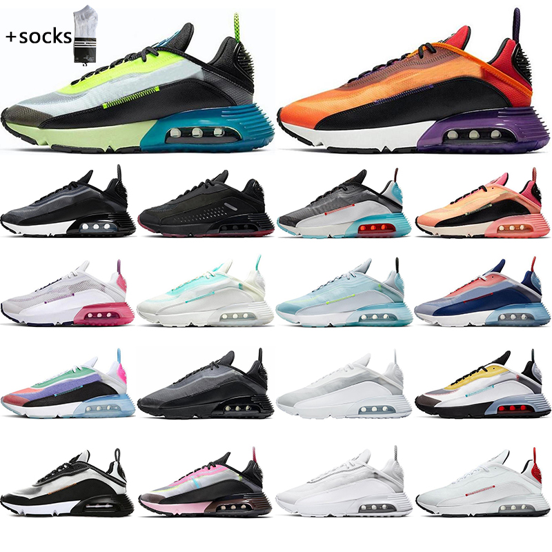 

with free socks 2090 running shoes for women and men Magma Orange Bleached USA Black Volt Blue 2090s mens trainers sports sneakers us 5.5-11, #4 bright crimson