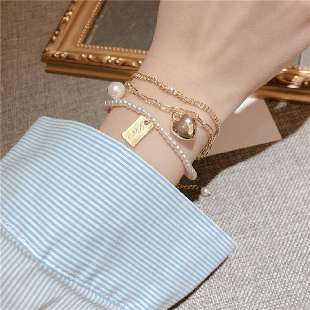 

,bracelet Korean chain pearl temperament three-tier personality, Golden;silver