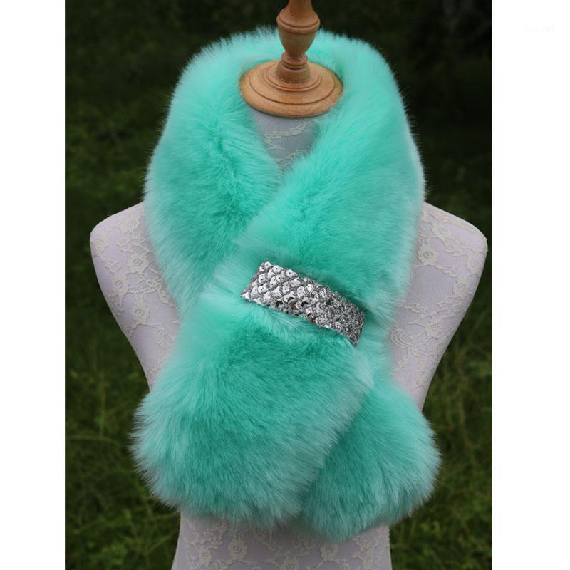 

Scarves 2021 Faux Fur Winter For Women Girls Fluffy Luxury Sequins Collar 100*16cm Thicken Fashion Shawls Wraps YT11, Blue;gray