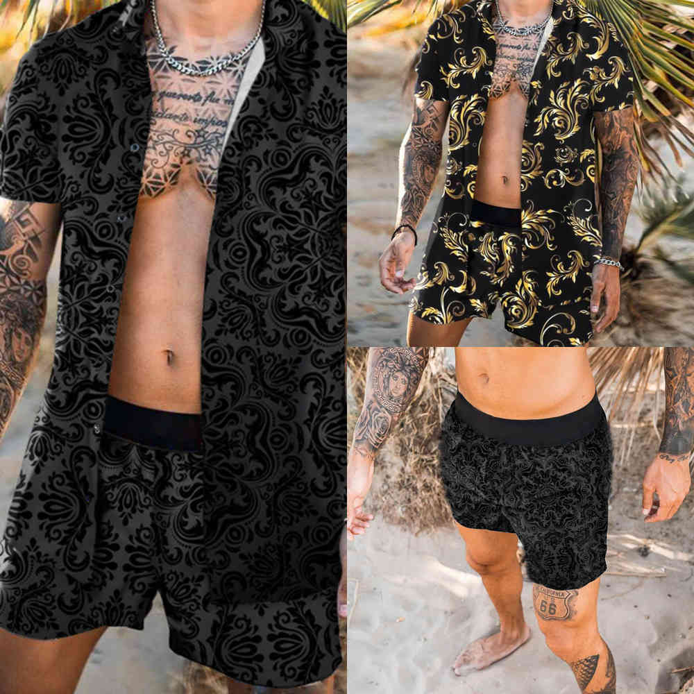 

Mens Hawaiian Printing Short Outfit Summer Casual Floral Shirt Beach Shorts Two Piece Suit 2021 New Fashion Men Sets M-3XL X0601