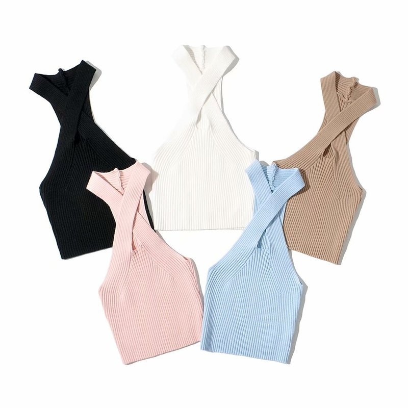 

Women's Sweater Vest Pullover Knitted Solid Color Stylish Casual Soft Sleeveless Sweater Cardigans Halter Neck Spring Summer, White