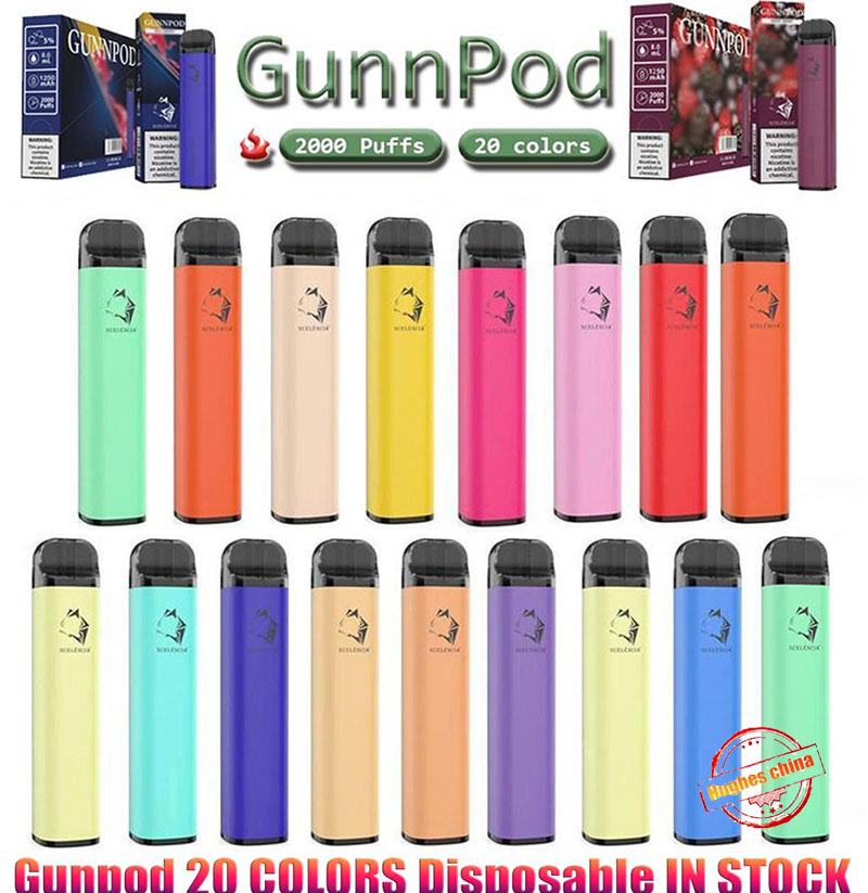

2021 Gunnpod 2000 Puffs Gunpod Disposable Vape Pen E Cigarette Deivce With 1250mAh 18350 Battery 8ml Pod 20 Colors Smoking Vapes Kit