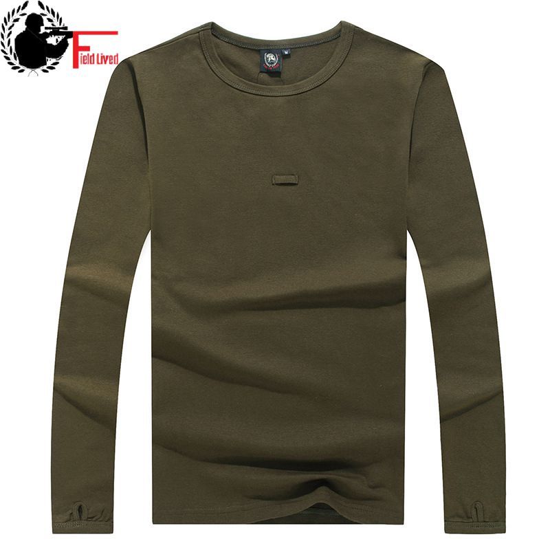 

Men's T-shirt High Elastic Quality Cotton Spandex Long Sleeve T Shirt Male Military Style Clothing Fashion Tee Tops for Men 210518, Black