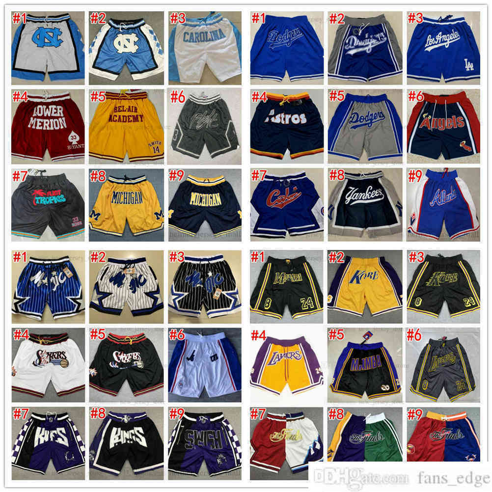 

All Team Just Don Basketball Shorts Mesh Retro LosAngeleLaker Short Sport Purple Black White Yellow Hip-Pop Pants With Pocket Zipper Sweatpa