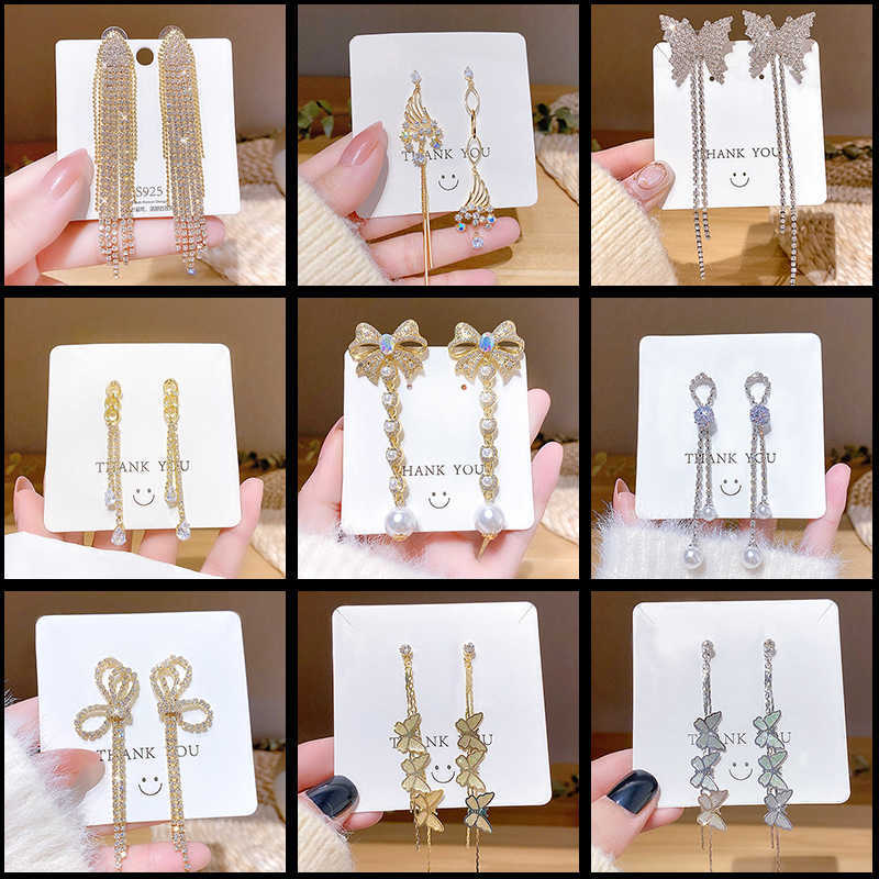 

S925 silver needle temperament Tassel Earrings advanced simple face thin and versatile Earrings Korean