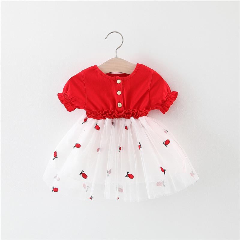 

Girl's Dresses Strawberry Summer Dress Sleeveless Borns Girls Kids Clothes For Printed Casual Princess Lace Baby, As picture