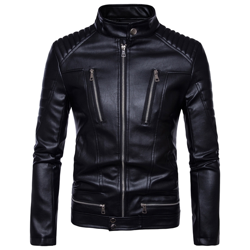 

Mens Bomber Jackets Fashion Men Faux Leather Coat Zipper Overcoat Motor Jacket Motorcycle Bikers Punk Man Brand Top Colthing 211111, Black