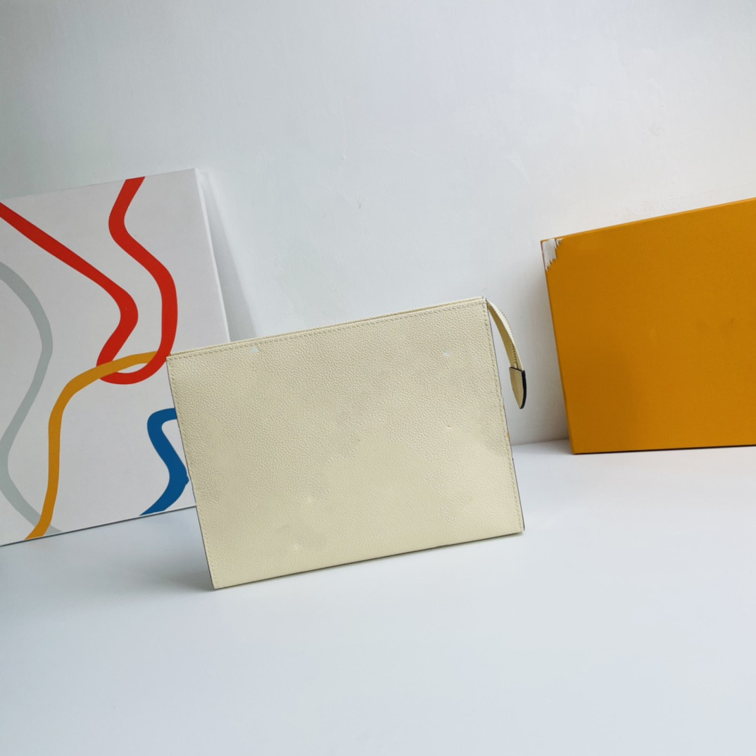 

monabag M80504 By The Pool Cosmetic Bags Empreinte Leather Gradient Flower Toiletry Pouch Clutch 2colors Pink Cream Women Fashion Makeup Bag size26cm, Beige